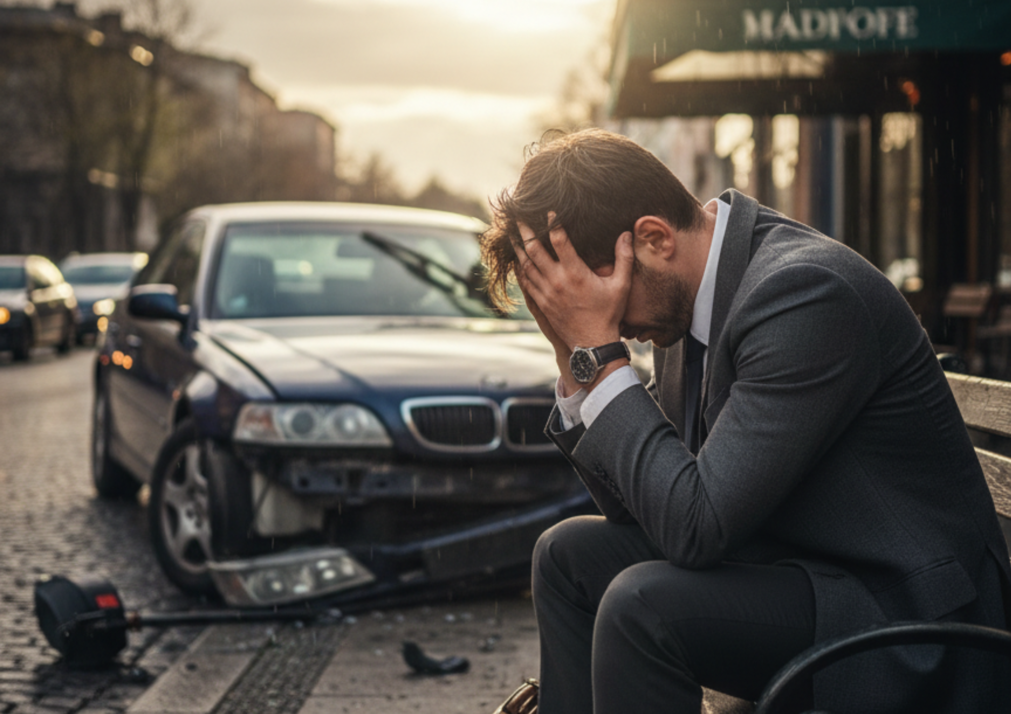 Hombre preocupado por accidente