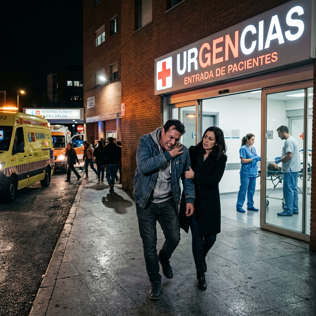 Hombre dolorido acudiendo a urgencias tras accidente